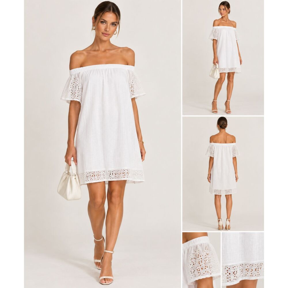 Rag & Bone Flavia Eyelet Off‑Shoulder Cotton Dress White XS